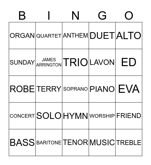 MUSICAL BINGO Card