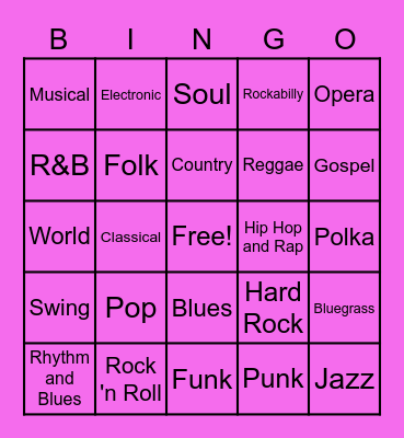 Music Genre Bingo Card