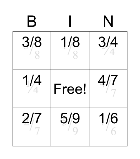 Simplifying fractions Bingo Card