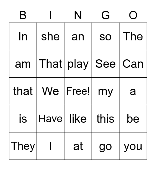 Lily sight words Bingo Card