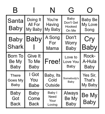Chrissy's Baby Music Bingo Card