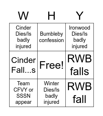 RWBY V8 Finale Bingo Card