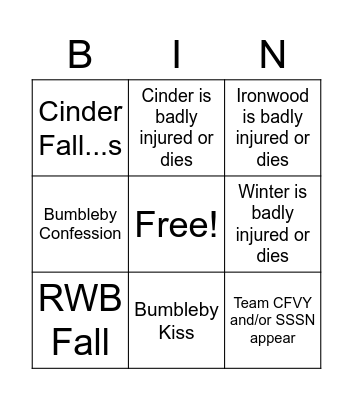 RWBY V8 Finale Bingo Card