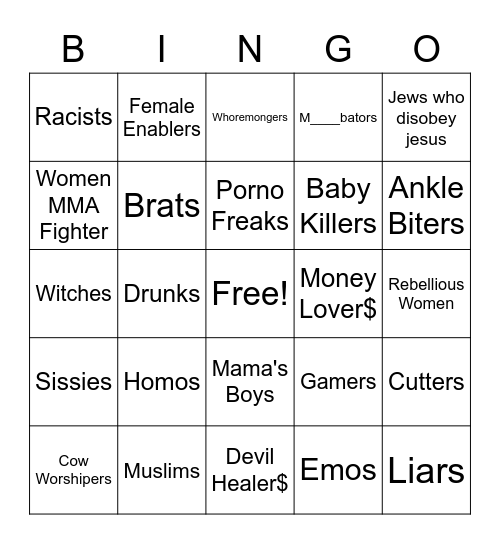 Obey Jesus or Hellfire Bingo Card