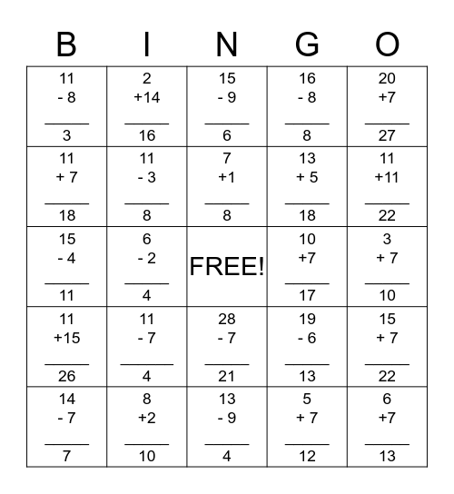 Math Bingo Card