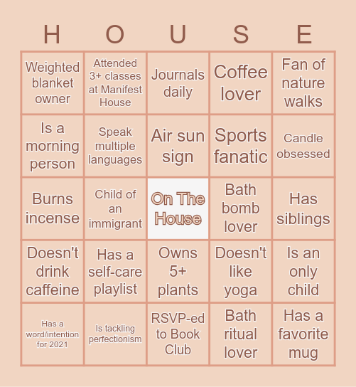Manifest House Bingo Card