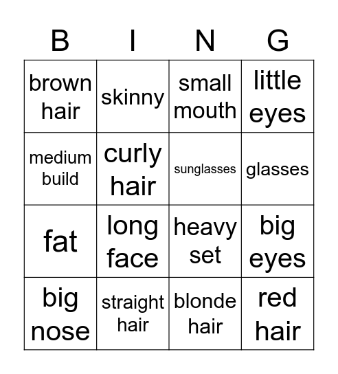 Describing People's Appearance Bingo Card