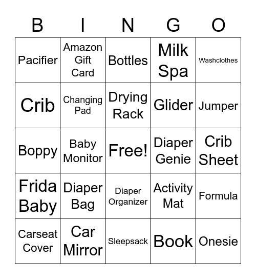 Chelsea's Baby Shower Bingo Card