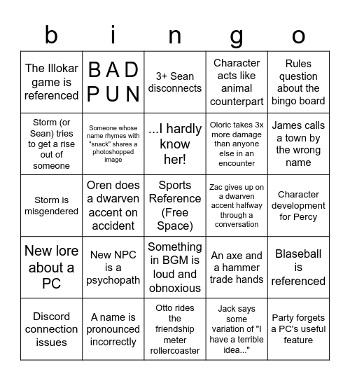 It's bingo, okay? Bingo Card