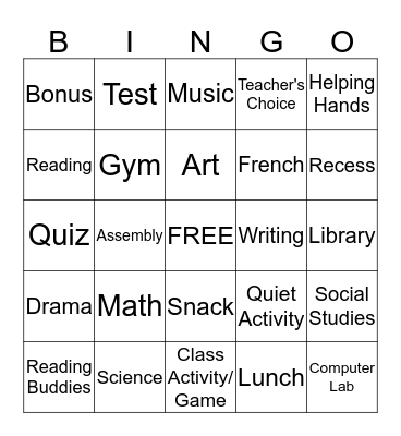 FREE TIME BINGO Card