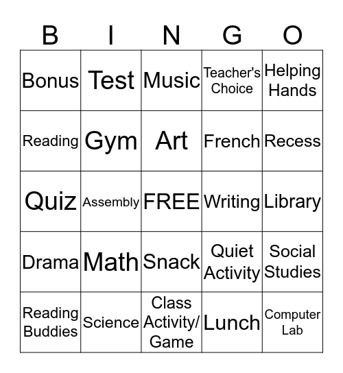 FREE TIME BINGO Card