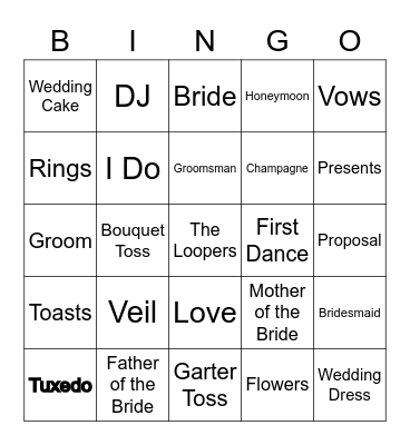 Charlie's Bridal Bingo Card