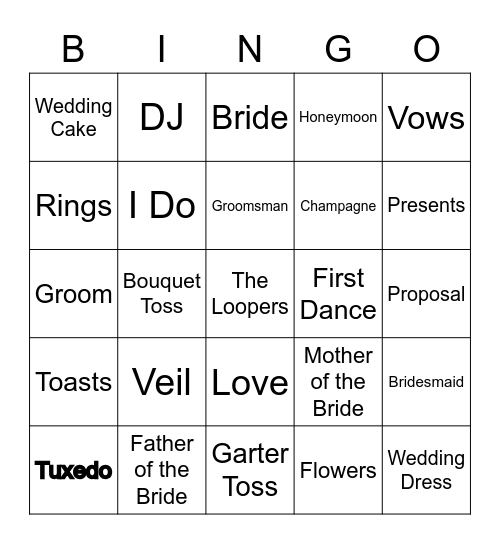 Charlie's Bridal Bingo Card