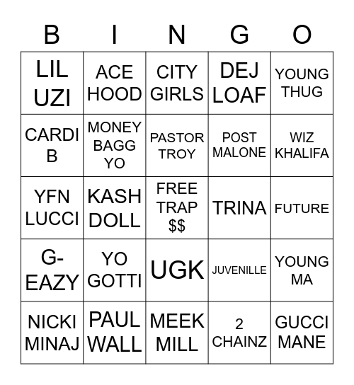 TRAP  Bingo Card