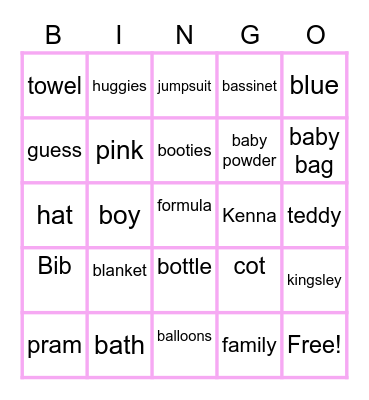 Aleasha's Baby Shower Bingo Card