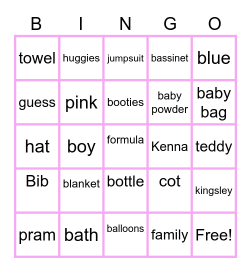Aleasha's Baby Shower Bingo Card