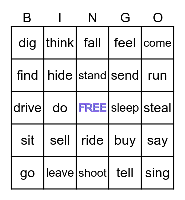 Irregular Verbs Bingo Card