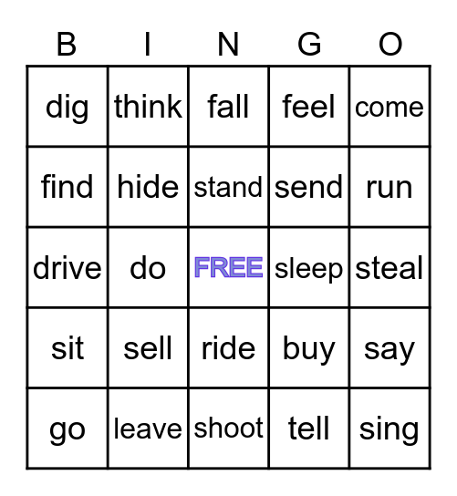 Irregular Verbs Bingo Card