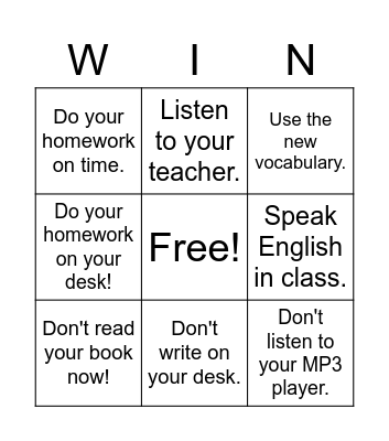 Imperatives Bingo Card