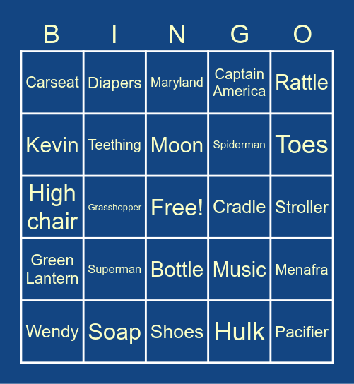 Sarah's Baby Shower Bingo Card