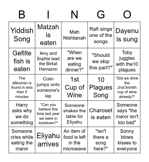 PESACH 5781 Bingo Card