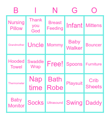 Baby Shower Bingo Card