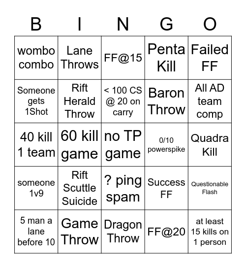 SoloQ Bingo Card
