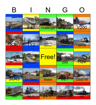 Railroad Lines in North America, Africa, Europe, and Australia Bingo Card