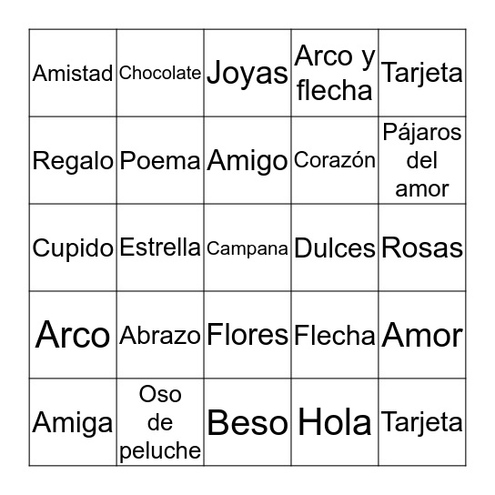 Día de San Valentín Bingo Card