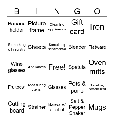 Bridal Shower Bingo Card