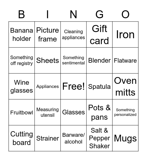 Bridal Shower Bingo Card