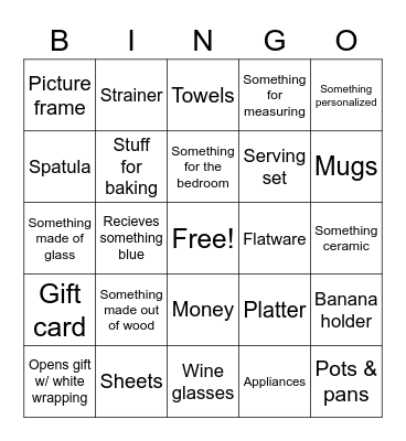 Bridal Shower Bingo Card