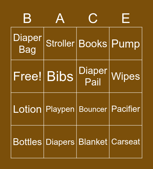 Taelor & Booker's Baby Shower Bingo Card