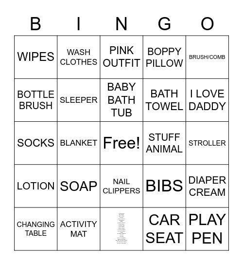 BABY SHOWER Bingo Card