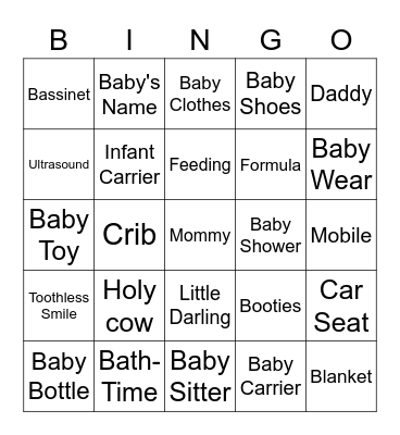 PG Baby Shower Bingo Card