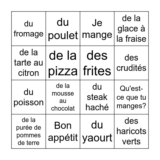 S1 French: maim miam Bingo Card