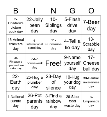 Celebrate April Bingo Card