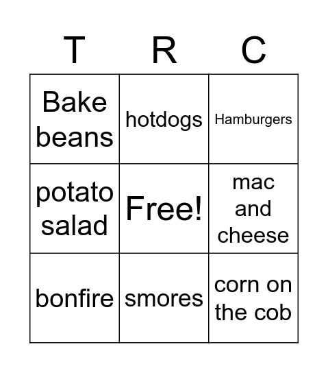 Team/Robinson/Cookout Bingo Card