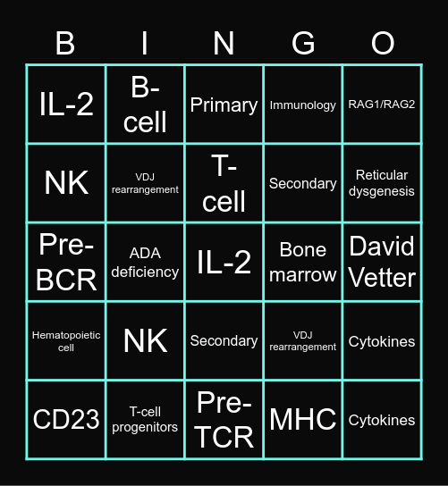 Immunodeficiency Bingo Card