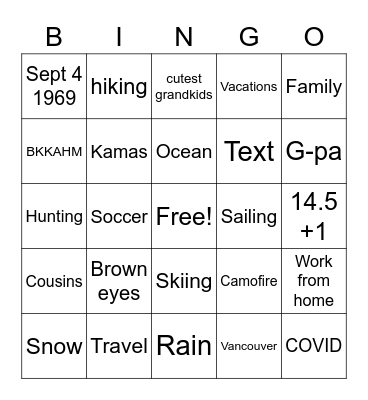 Family Fun Bingo Card