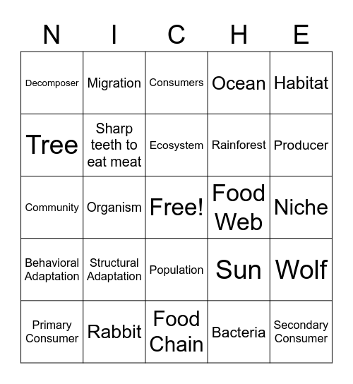 Niche Bingo Card