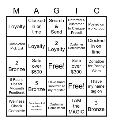 Macy's Bingo Card
