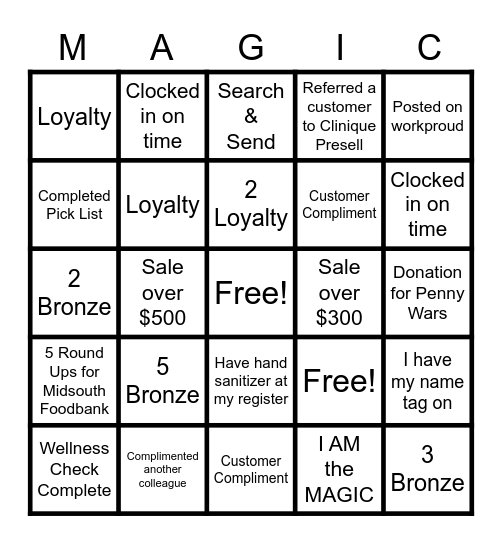 Macy's Bingo Card