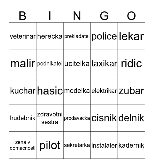 profesiones Bingo Card