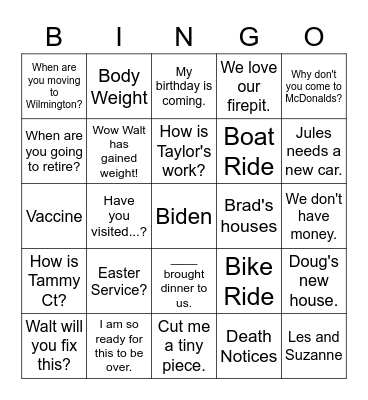 Memaw Bingo Card