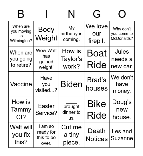 Memaw Bingo Card