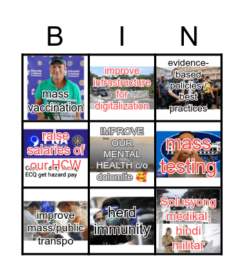 Things the government did/achieved to help us cope with the pandemic Bingo Card