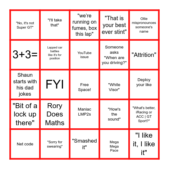 TEAM ROCK Bingo Card