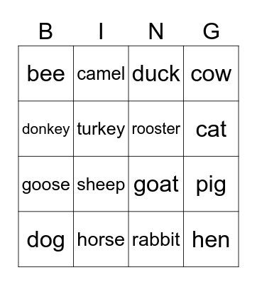 Animals! Bingo Card