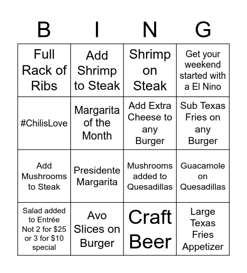 Suggestive Selling Bingo Card